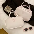 Trousse de maquillage rose portable à trois couches avec broderie nœud papillon - Cloison à Trois Couches Nœud / Rose