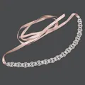 Elegant pink satin bridal sash featuring a shimmering floral rhinestone belt design - Floral Style (WS-J018) / Rose Gold