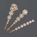 Élégant lot de pinces à cheveux dorées avec strass en forme de cœur et de fleur pour femme - Ensemble de Barrettes Élégant (HS-J6449G) / 3 pièces / Or
