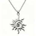 Polished titanium steel necklace with a tribal sun spiral pendant in silver finish - Sun Spiral Pendant / With 70cm Cross Chain / Silver