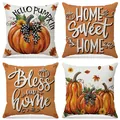 Autumn Thanksgiving pumpkin pillow cover set with home sweet home themed designs - Pumpkin with Bow Style (FP038-1)