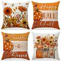 Set of 4 decorative autumn Thanksgiving pillow covers with pumpkin and sunflower prints - Sunflower Mason Jar Style (FP039-1)