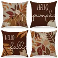 Set of 4 autumn Thanksgiving decorative pillow covers with pumpkin and fall leaf prints - Harvest Pumpkin Style (FP033-1)