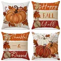 Set of 4 festive autumn pumpkin cushion covers with Thankful and Blessed text designs - Thankful & Blessed Style (FP031-1)