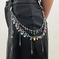 Dettaglio catena da vita in argento a più strati con farfalle colorate e croci pendenti - 06 Bianco K 11068
