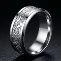 8mm stainless steel ring with intricate silver dragon knotwork design for men - Silver Base Silver Pattern Celtic Knot / US 6