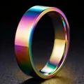 Vibrant iridescent rainbow stainless steel band ring with a glossy smooth finish - Size 7 / 6mm / Colorful