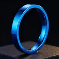 Minimalist electric blue polished stainless steel ring with a smooth finish for women - Size 5 / Curved Inner and Flat Outer Polished / 4mm / Blue