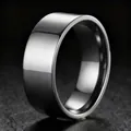 Minimalist polished stainless steel band ring with a high mirror finish for women - Size 7 / 8mm / Silver