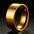 Minimalist polished stainless steel band ring with a classic yellow gold finish for women - Size 7 / 8mm / Gold
