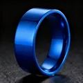 Minimalist blue stainless steel band ring with polished finish in modern niche style - Size 7 / 8mm / Blue
