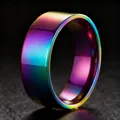 Minimalist stainless steel ring featuring a vibrant iridescent rainbow plating finish - Size 7 / 8mm / Colorful