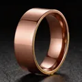 Polished rose gold stainless steel ring with a smooth plain band for women's daily wear - Size 7 / 8mm / Rose Gold