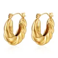Elegant gold-plated croissant hoop earrings made of durable stainless steel for women - Twisted Croissant Style Gold (MS-141)