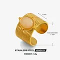 Vintage 18k vergulde roestvrijstalen ring met grote ovale perzikkleurige natuursteen - ZN2225G-3