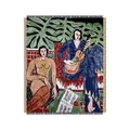 Artistic Matisse style woven tapestry blanket with guitar and leaf pattern for home decor - Retro Art Figure Illustration / 130X160 CM