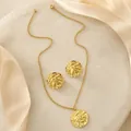 Conjunto de joyas de oro de lujo con collar de textura geométrica irregular y pendientes - E6096-6