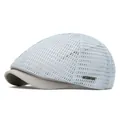 Breathable mesh flat cap for summer, hollow out sunshade duckbill hat in light grey - Light Gray