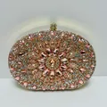 Luxury oval shell clutch bag featuring intricate pink and silver crystals for wedding parties - Champagne