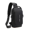 Black anti-theft men's chest bag with password lock and USB port - Shoulder Strap Without Zipper / Black