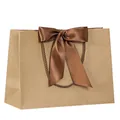 Sac cadeau en papier kraft brun avec grand nœud en satin pour bijoux - Style horizontal avec ruban / XS (19x15x7cm) / Couleur Papier Kraft