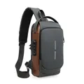 Grey waterproof anti-theft chest bag with combination lock for men - Grey with Gold (Strap without Zipper) / Gray