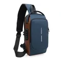 Professional blue and brown men's crossbody bag with anti-theft combination lock - Blue with Gold (Strap without Zipper) / Blue
