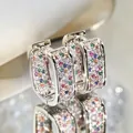 Elegant silver hoop earrings pavé-set with vibrant colorful micro cubic zirconia - Silver Colorful Zirconia
