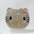 Pochette de soirée en forme de Hello Kitty recouverte de cristaux argentés de haute qualité - 12.5x13.5 Chat KT
