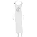 Elegante witte mouwloze maxi-jurk met een uitsnede in de taille en ruches aan de rand - S / Bottoms / Wit
