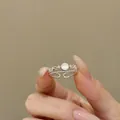 Elegant silver finish double-layer open ring featuring heart patterns and zircon accents - Double Layer Heart Moonstone-Look Open Ring (J898c Style) / J898c Style