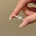 Elegant silver-tone open ring featuring white marquise stones and sparkling clear zircons - Marquise Cat's Eye Luxury Open Ring (J898d Style) / J898d Style
