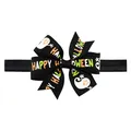 Bandeau Halloween bébé avec nœud en ruban gros-grain noir, motifs fantômes et texte - Style Happy Halloween (9) / 1 Pièce / Noir