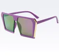 Trendy oversized purple square sunglasses featuring iridescent green lenses and gold accents. - Ready Stock / Regular (Inc. 13% VAT) Purple Frame Purple Lenses
