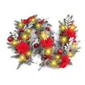 Feestelijke gevlokte kerstslinger met rode kerststerren en warme gele LED-lichtjes - 1.8m Besneeuwde Slinger (Verlicht)