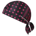 Detailed view of elastic pirate hat featuring pink star pattern and knotted back tie - One Size / 22# Star Rose Red + Black
