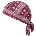 Detailed view of burgundy elastic bandana with white geometric sun and star patterns - One Size / 23# Star Wine Red
