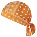 Detailed macro view of orange elastic pirate cap with white star and sunburst motifs - One Size / Star Golden Yellow