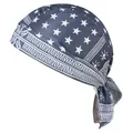 Detailed close-up of a dark blue star-patterned elastic bandana pirate hat with a tie-back. - One Size / 15# Star Dark Grey