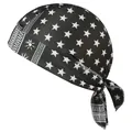 Black elastic cycling pirate cap featuring white stars pattern and decorative motifs - One Size / Star Army Green