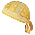 Detailed macro view of yellow cycling pirate hat with white star and sun patterns - One Size / 19# Star Medium Yellow
