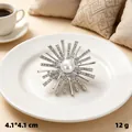 Elegant vintage silver eight-pointed star brooch with central pearl and shiny rhinestones - Silver Snowflake