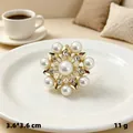 Elegant gold eight-pointed star brooch featuring white pearls and sparkling rhinestones - Seven-Petal Octagram / Gold