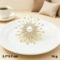 Vintage sunburst gold plated pearl brooch with sparkling rhinestones for women accessories - Full Diamond Starburst / Gold