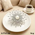 Elegant sunburst rhinestone pearl brooch pin in silver finish for sweaters and scarves - Silver Full Rhinestone Star