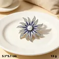 Elegant blue enamel star brooch with rhinestones and central pearl, 5.1cm x 5.1cm size. - Silver Sunflower