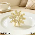 Elegant gold snowflake brooch with pearl and rhinestones, sized 4.5x4.5cm for women - KC Gold Dotted Snowflake