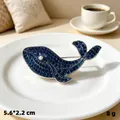 Elegant blue rhinestone whale brooch pin with pearl eye detail for ladies jewelry - Silver Blue Rhinestone Whale