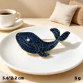 Elegant blue rhinestone whale brooch pin with pearl eye and gold finish, 5.6cm - Gold Blue Rhinestone Whale