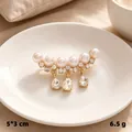 Elegant vintage gold tone brooch with faux pearls and sparkling teardrop stones - Gold Smile White Pearl
